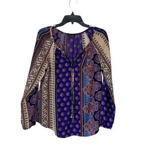 Stoosh Women’s Boho Multi Colored‎ Tie Blouse Size Large